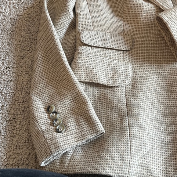 Vintage Evan Picone 100% Wool One-Button Blazer Beige Check Size 4 Made In USA - Picture 4 of 7